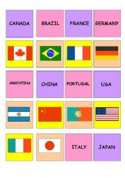 English Worksheet: MEMORY CARDS - FLAGS