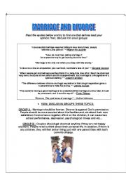 English Worksheet: CONVERSATION CLASS - MARRIAGE AND DIVORCE