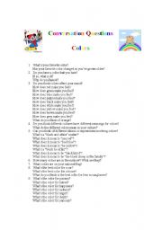 English Worksheet: Conversation Questions - Colors