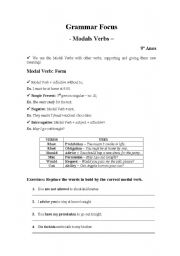 English worksheet: modal verbs