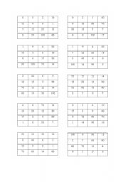 English Worksheet: number bingo cards