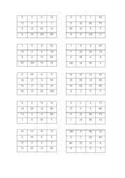 English worksheet: number bingo cards