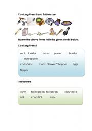 English Worksheet: cooking utensils and tableware(PART 2}