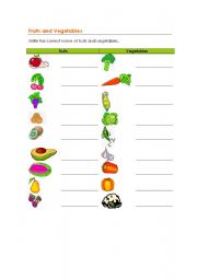 English Worksheet: Fruits and Vegetables