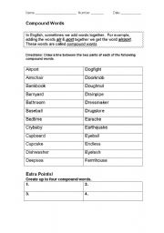 English Worksheet: Compound Words