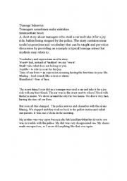 English Worksheet: Teenage behavior