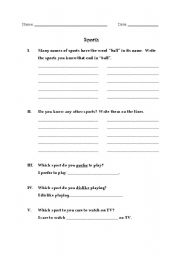 English worksheet: Talking about sports