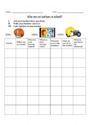 English Worksheet: Who are my teachers?
