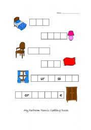 English worksheet: My Bedroom Writing with Phonic Spelling Boxes (2 pages)