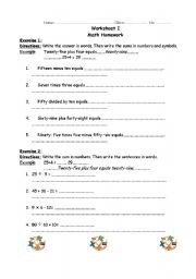 English Worksheet: math homework