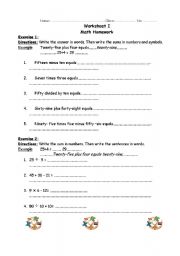 English worksheet: math homework