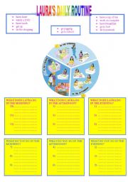 English Worksheet: LAURAS  DAILY ROUTINE