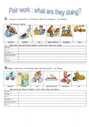 English Worksheet: Pairwork be +ing