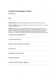 English Worksheet: All About Me - Newspaper Activity