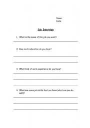 English Worksheet: Job Interview Questions
