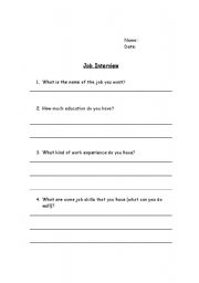 English worksheet: Job Interview Questions