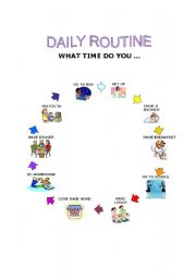 English Worksheet: DAILY ROUTINE VISUAL WHEEL