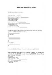 English Worksheet: Dates and special ocasions 