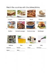English Worksheet: matching dishes with their countries