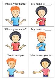 English Worksheet: whats your name? nice to meet you.