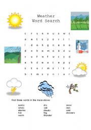 English Worksheet: Weather Word Search