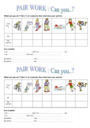 English Worksheet: PAIR WORK CAN YOU..