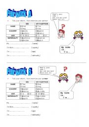 English Worksheet: pair work introduce yourself