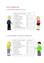 English Worksheet: So Do I / Neither Am I etc.