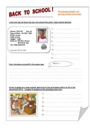 English Worksheet: BACK TO SCHOOL / INTRODUCTIONS