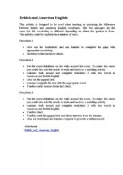 English Worksheet: British & American Engllish