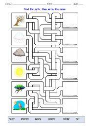 English Worksheet: The weather Maze