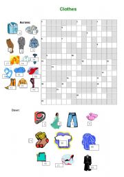 English Worksheet: Clothes Crossword