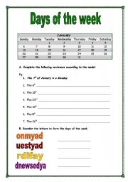 English Worksheet: Days of the week