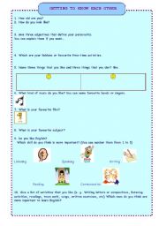 English Worksheet: ICEBREAKER: GETTING TO KNOW EACH OTHER