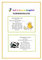 English Worksheet: Old MacDonald had a Farm song