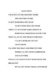 English Worksheet: food jazz chant