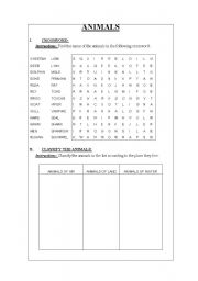 English Worksheet: ANIMAL CROSSWORD