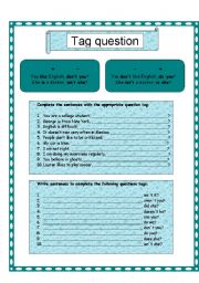 English Worksheet: Tag Questions