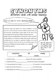 English Worksheet: Synonyms: Assistance Dogs