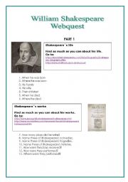 English Worksheet: Shakespeare Webquest