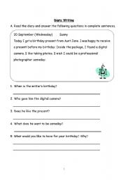 English Worksheet: Diary Writing