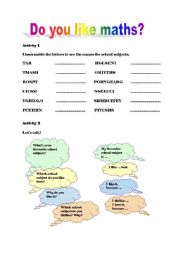 English worksheet: School subjects