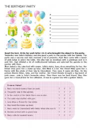 English Worksheet: The Birthday Party