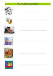 English Worksheet: What is Garfield doing?