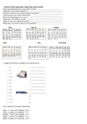 English Worksheet: Days and Months