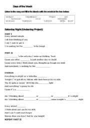 English Worksheet: Days of the week