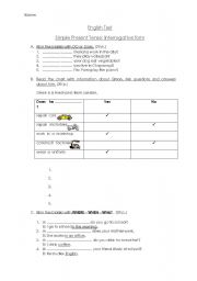 English worksheet: Simple Present Test