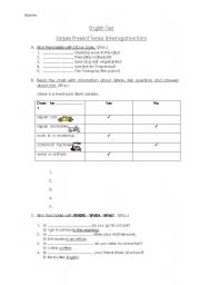 English Worksheet: Simple Present Test