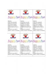 English Worksheet: Biography Poem