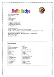 English Worksheet: Muffin recipe and activity